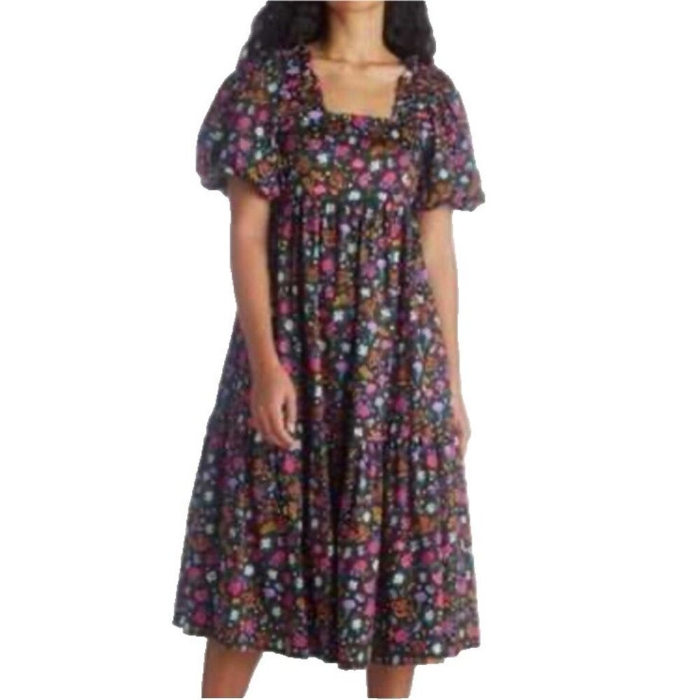 Crosby Mollie Burch Marigold Floral Puff Sleeve Tiered Midi Dress XL NEW $292